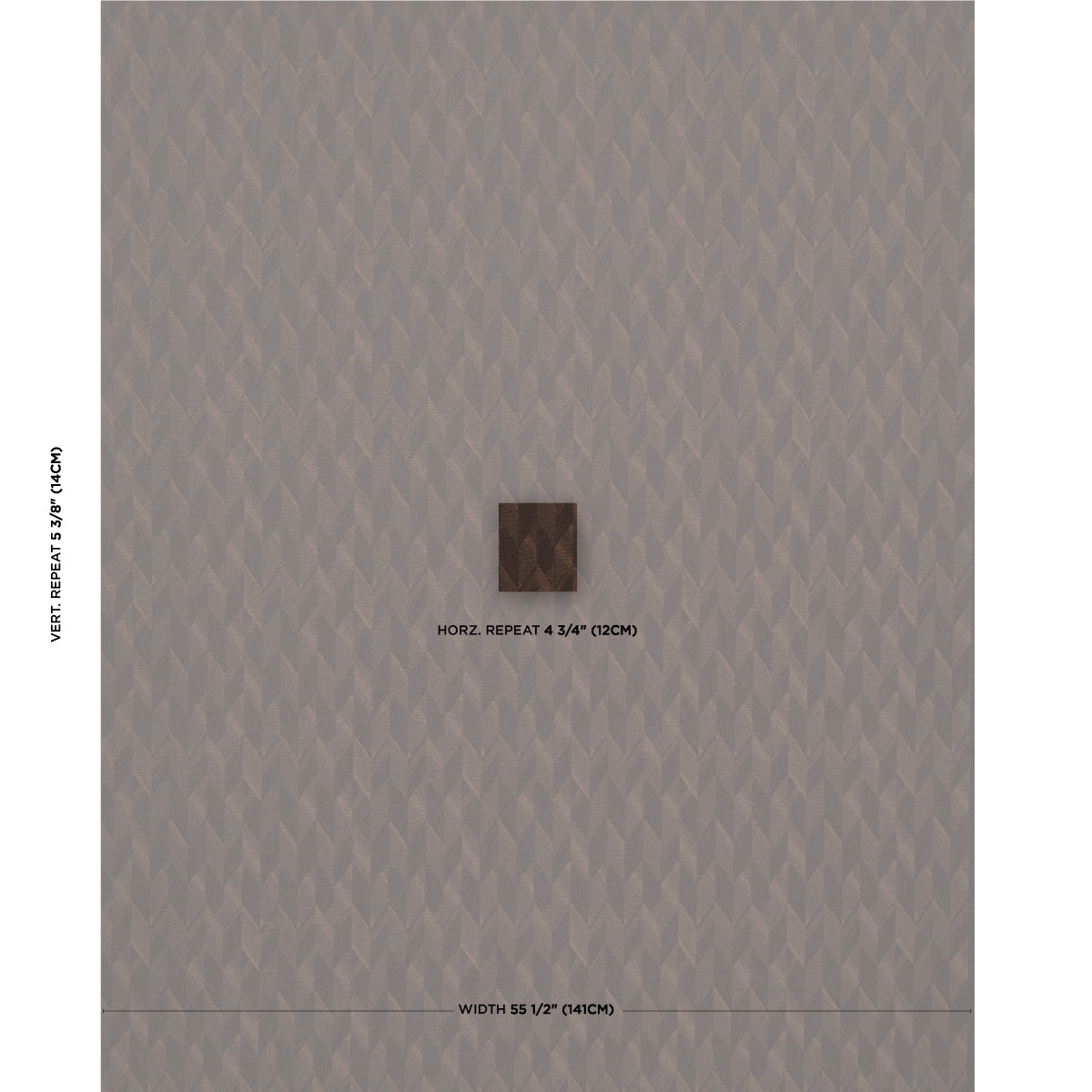 Grey diamond-patterned wallpaper swatch with a small centered dark brown square tile.