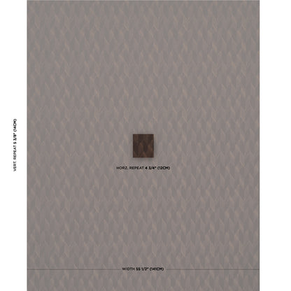 Grey diamond-patterned wallpaper swatch with a small centered dark brown square tile.