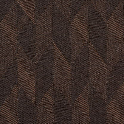 Brown geometric chevron pattern fabric with textured woven tweed-like surface in rich earthy tones.