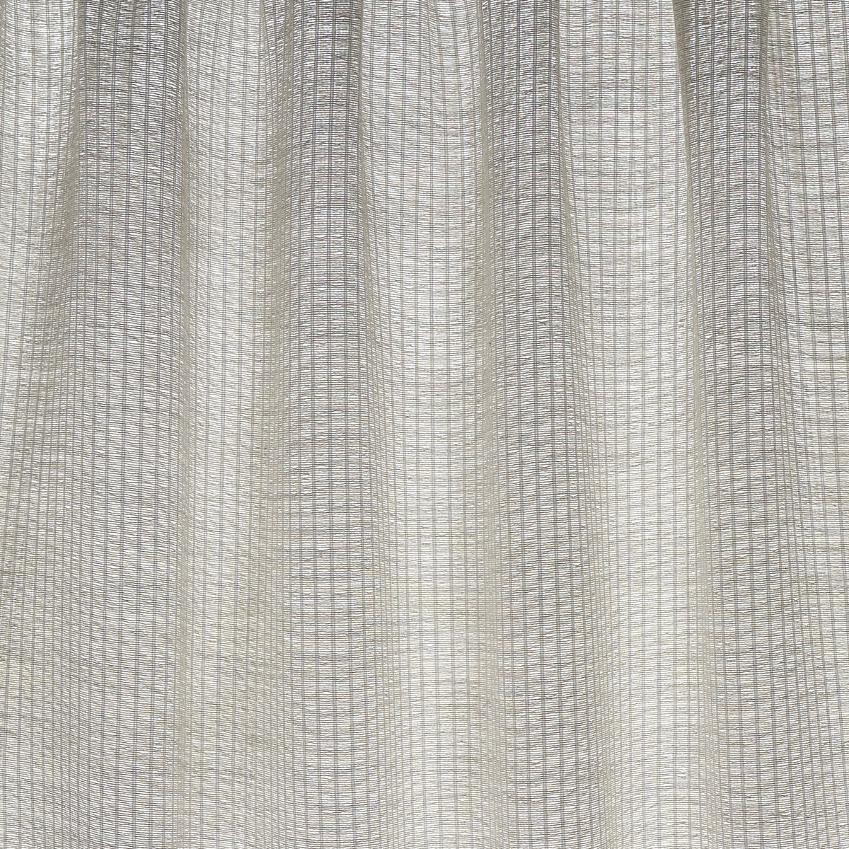 Light gray-beige sheer curtain with narrow vertical pleats and textured weave.