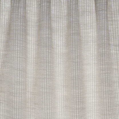 Light gray-beige sheer curtain with narrow vertical pleats and textured weave.