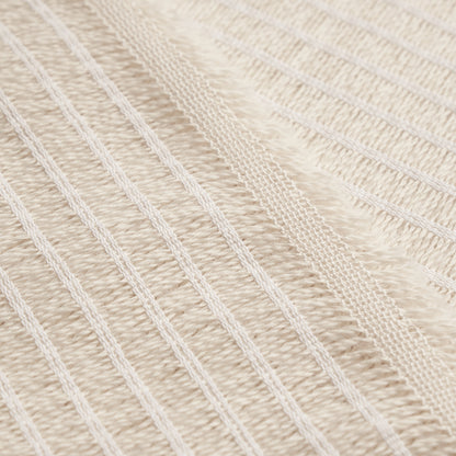 Beige striped woven fabric with raised ridges; natural linen-like texture.