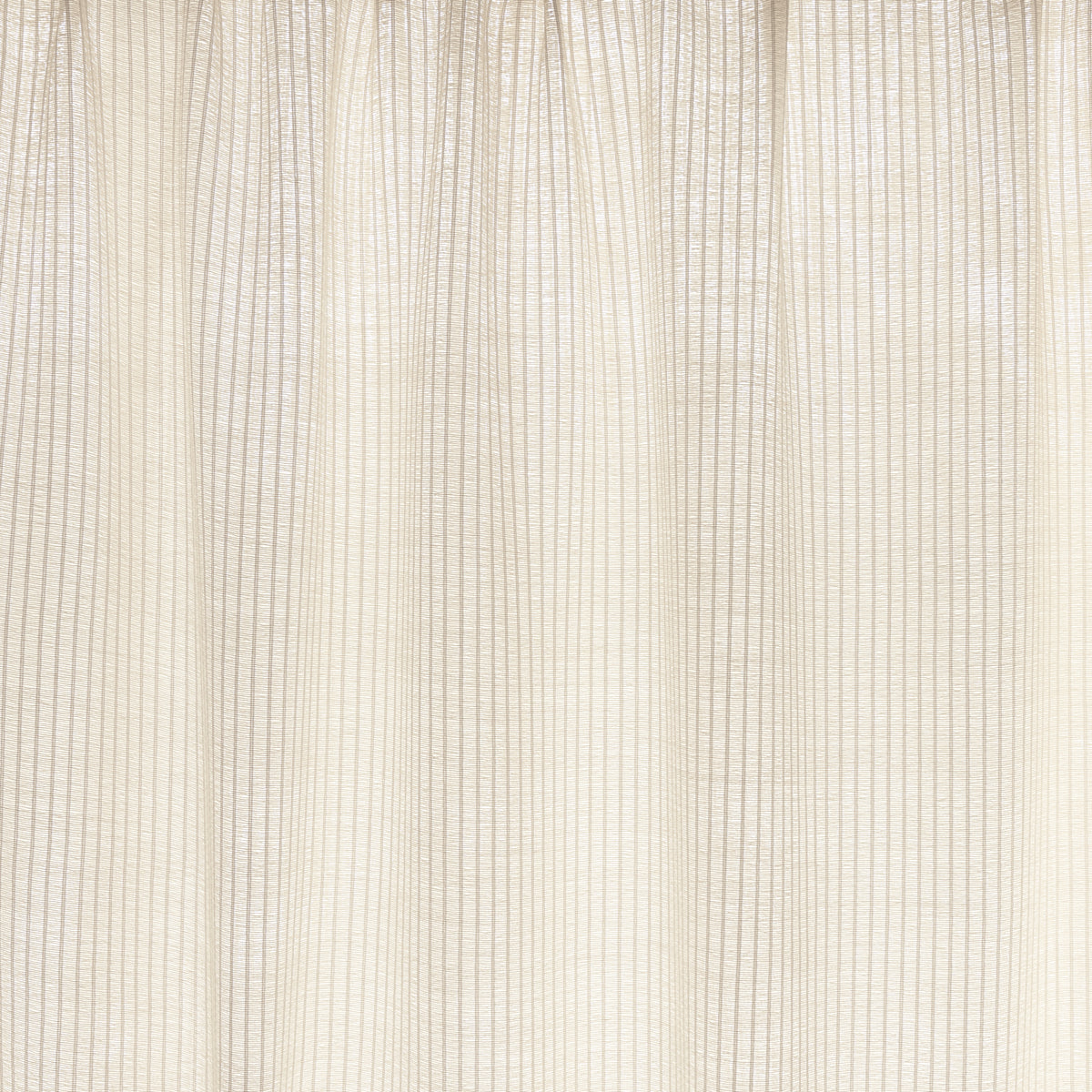 Cream pleated fabric with fine vertical stripes; lightweight curtain material with soft texture.