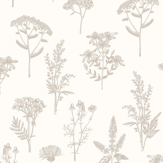 Veer Decor Luminous Botanical Sketch Silver Metallic Wallpaper Nature Transitional Silver  Wallpaper - 8195-AB2