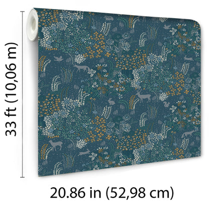 Veer Decor Babylon Blue Wallpaper Floral Transitional Blue  Wallpaper - 8195-AC1