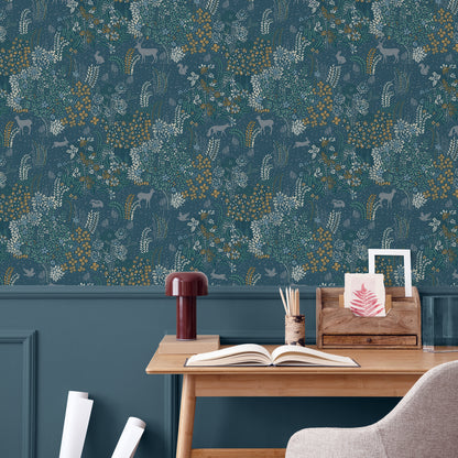 Veer Decor Babylon Blue Wallpaper Floral Transitional Blue  Wallpaper - 8195-AC1