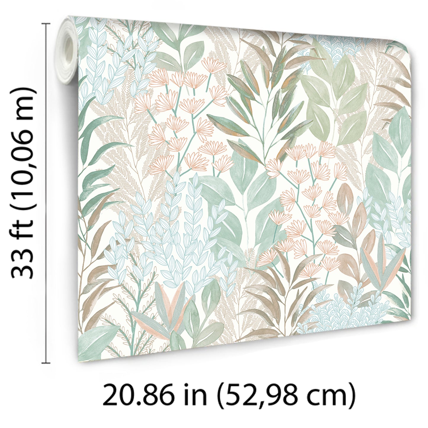 Veer Decor Serene Meadow Aqua Blue and Green on White Ground Wallpaper Floral Transitional Teal  Wallpaper - 8195-AD1