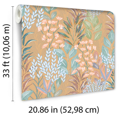 Veer Decor Serene Meadow Burnt Orange Ground Wallpaper Floral Transitional Orange  Wallpaper - 8195-AD2