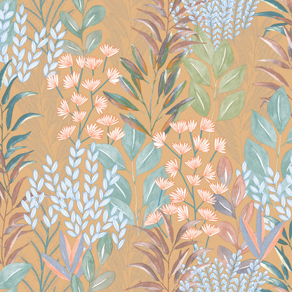 Veer Decor Serene Meadow Burnt Orange Ground Wallpaper Floral Transitional Orange  Wallpaper - 8195-AD2