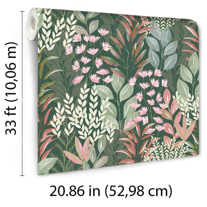 Veer Decor Serene Meadow Green Ground Wallpaper Floral Transitional Green  Wallpaper - 8195-AD3