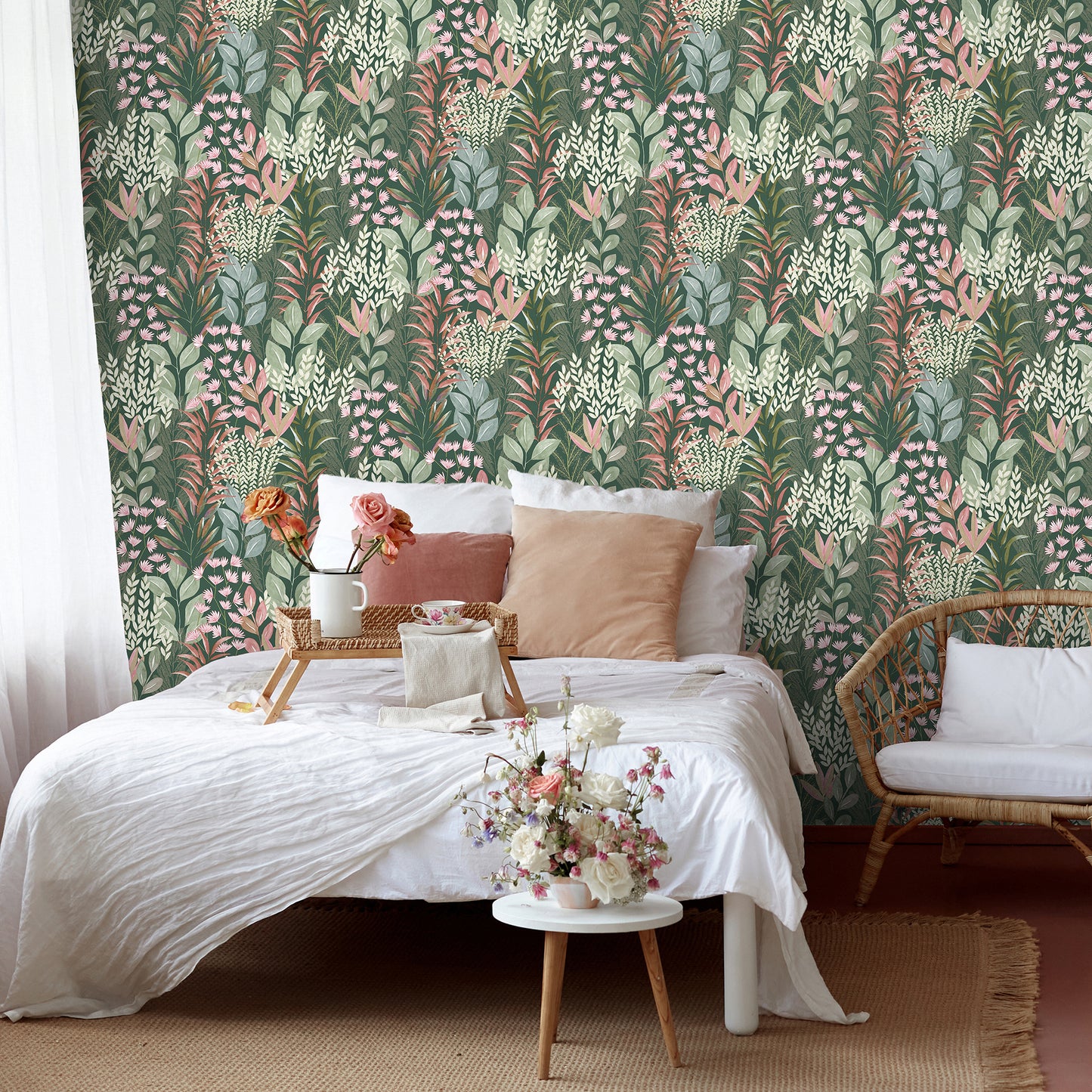 Veer Decor Serene Meadow Green Ground Wallpaper Floral Transitional Green  Wallpaper - 8195-AD3