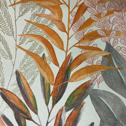 Veer Decor Serene Meadow Orange and Purple on White Ground Wallpaper Floral Transitional Purple  Wallpaper - 8195-AD4