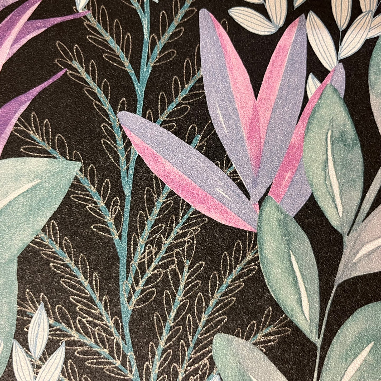 Veer Decor Serene Meadow Green and Purple on Black Ground Wallpaper Floral Transitional Black  Wallpaper - 8195-AD5