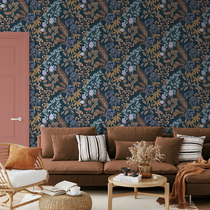 Veer Decor Gilded Bloom Blue Ground Wallpaper Floral Transitional Blue  Wallpaper - 8195-AE1