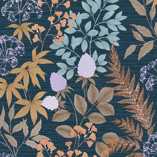 Veer Decor Gilded Bloom Blue Ground Wallpaper Floral Transitional Blue  Wallpaper - 8195-AE1