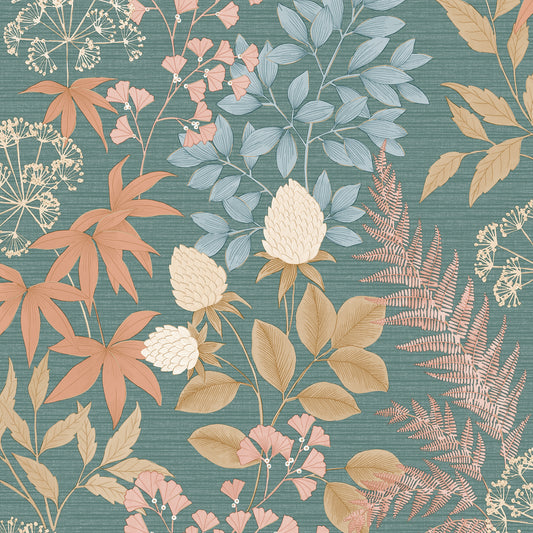 Veer Decor Gilded Bloom Green Ground Wallpaper Floral Transitional Green  Wallpaper - 8195-AE2