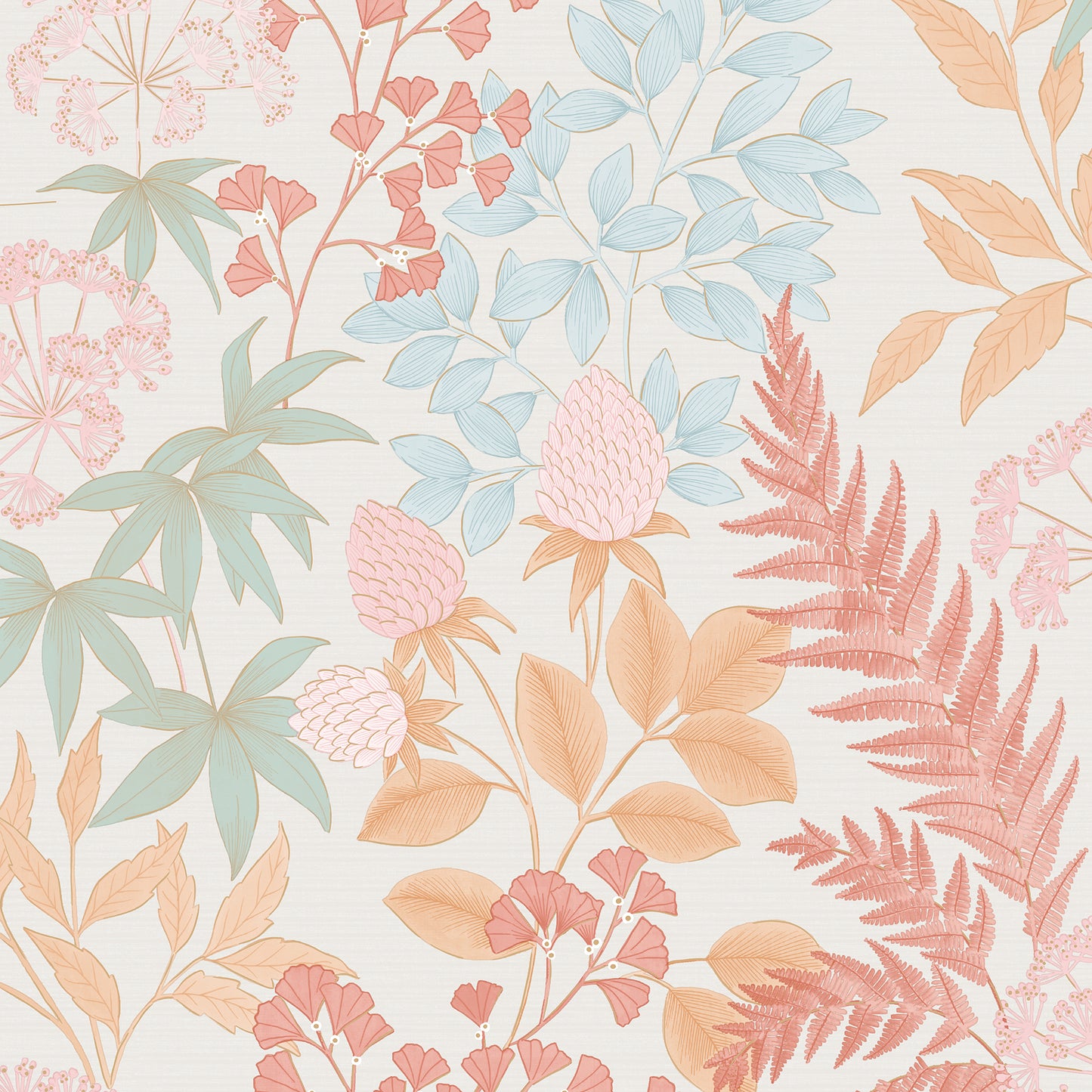 Veer Decor Gilded Bloom Red on White Ground Wallpaper Floral Transitional White  Wallpaper - 8195-AE4