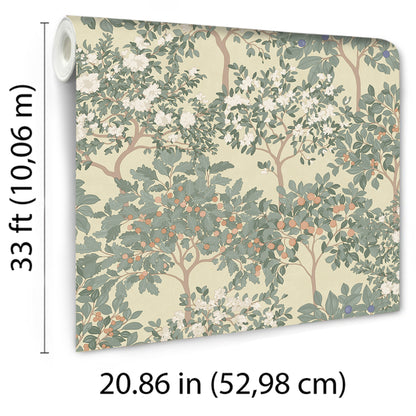 Veer Decor Arbor Serenade Green on Yellow Ground Wallpaper Nature Traditional, Transitional Yellow  Wallpaper - 8195-AF2