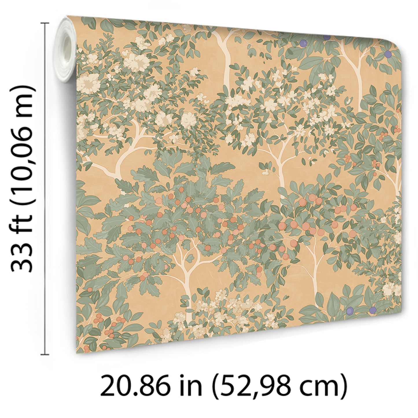 Veer Decor Arbor Serenade Green on Orange Wallpaper Nature Traditional, Transitional Orange  Wallpaper - 8195-AF3