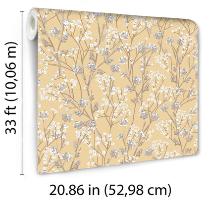 Veer Decor Blossom Branches Yellow Wallpaper Floral Traditional, Transitional Yellow  Wallpaper - 8195-AG1