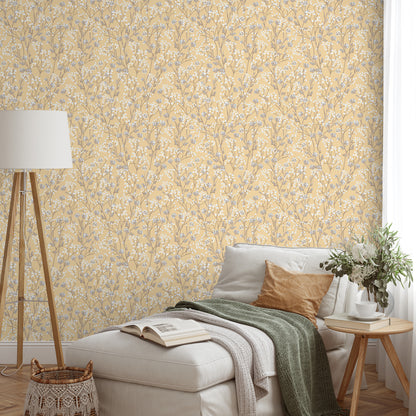 Veer Decor Blossom Branches Yellow Wallpaper Floral Traditional, Transitional Yellow  Wallpaper - 8195-AG1