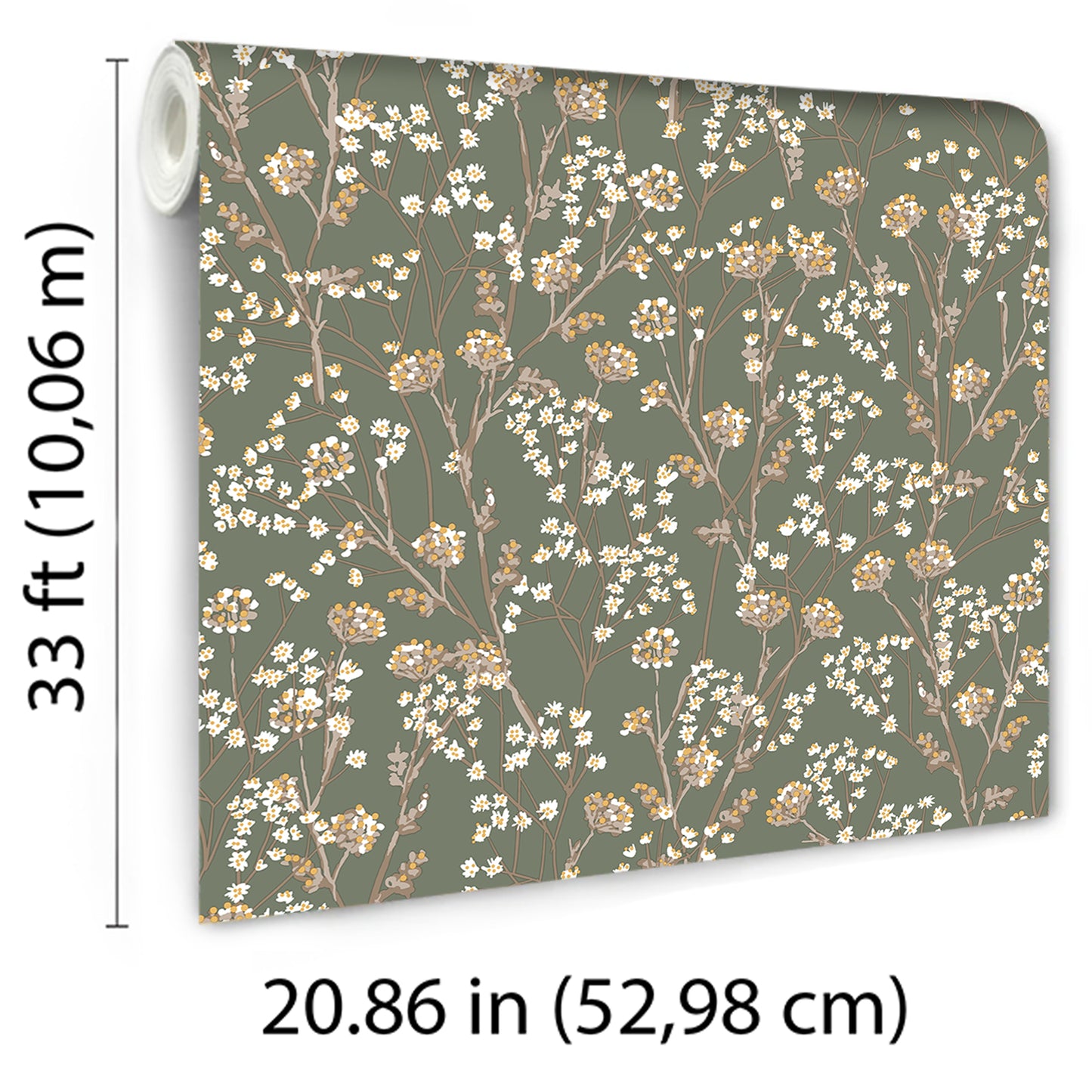 Veer Decor Blossom Branches Olive Wallpaper Floral Traditional, Transitional Sage  Wallpaper - 8195-AG2