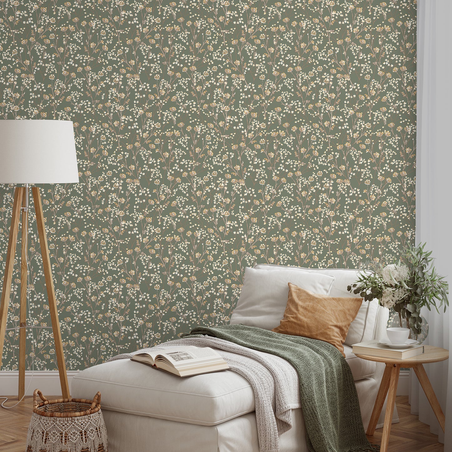 Veer Decor Blossom Branches Olive Wallpaper Floral Traditional, Transitional Sage  Wallpaper - 8195-AG2