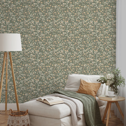 Veer Decor Blossom Branches Olive Wallpaper Floral Traditional, Transitional Sage  Wallpaper - 8195-AG2