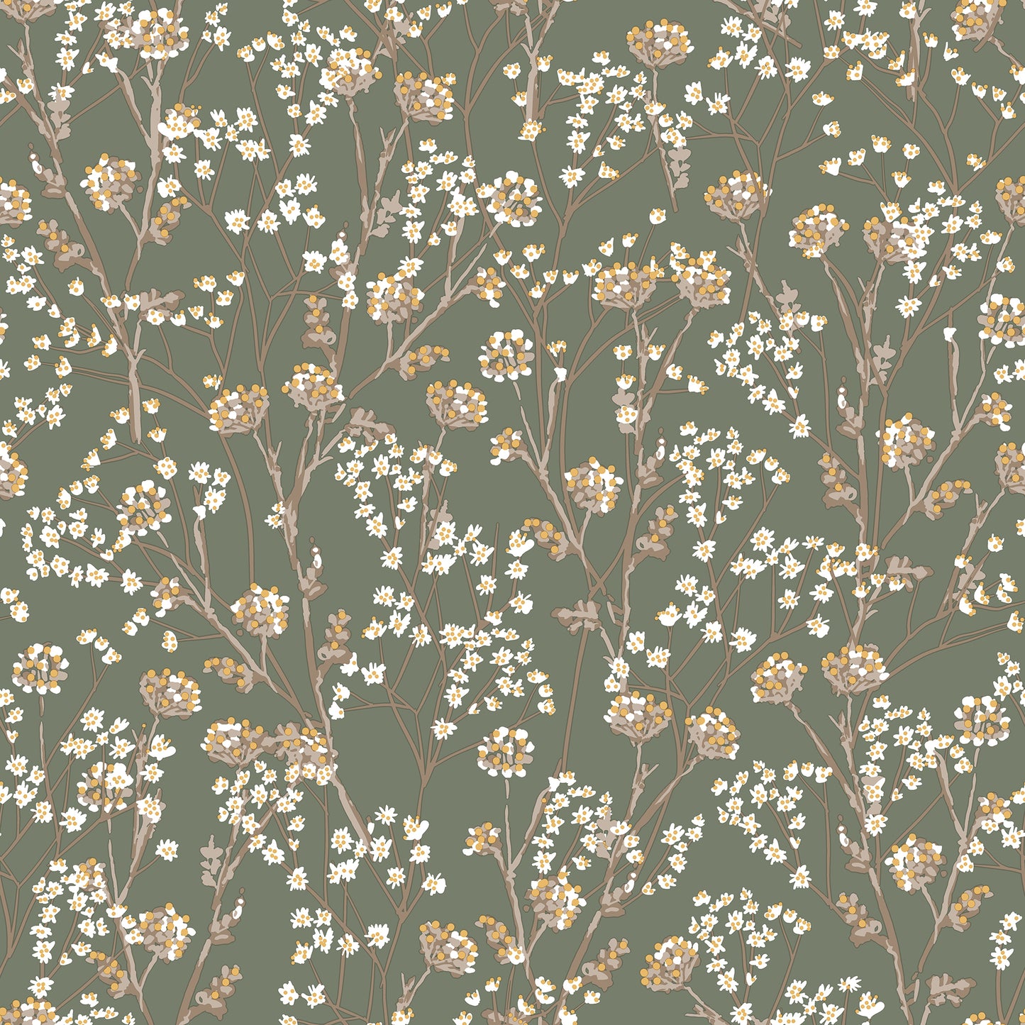 Veer Decor Blossom Branches Olive Wallpaper Floral Traditional, Transitional Sage  Wallpaper - 8195-AG2