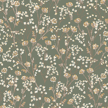 Veer Decor Blossom Branches Olive Wallpaper Floral Traditional, Transitional Sage  Wallpaper - 8195-AG2