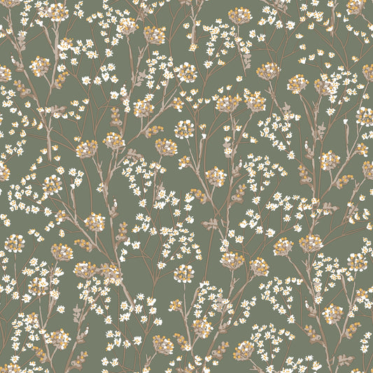 Veer Decor Blossom Branches Olive Wallpaper Floral Traditional, Transitional Sage  Wallpaper - 8195-AG2