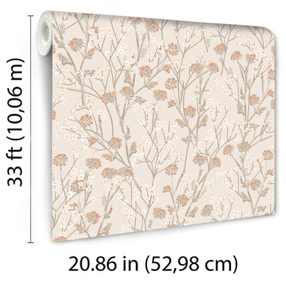 Veer Decor Blossom Branches Grey Beige Wallpaper Floral Traditional, Transitional Beige  Wallpaper - 8195-AG3