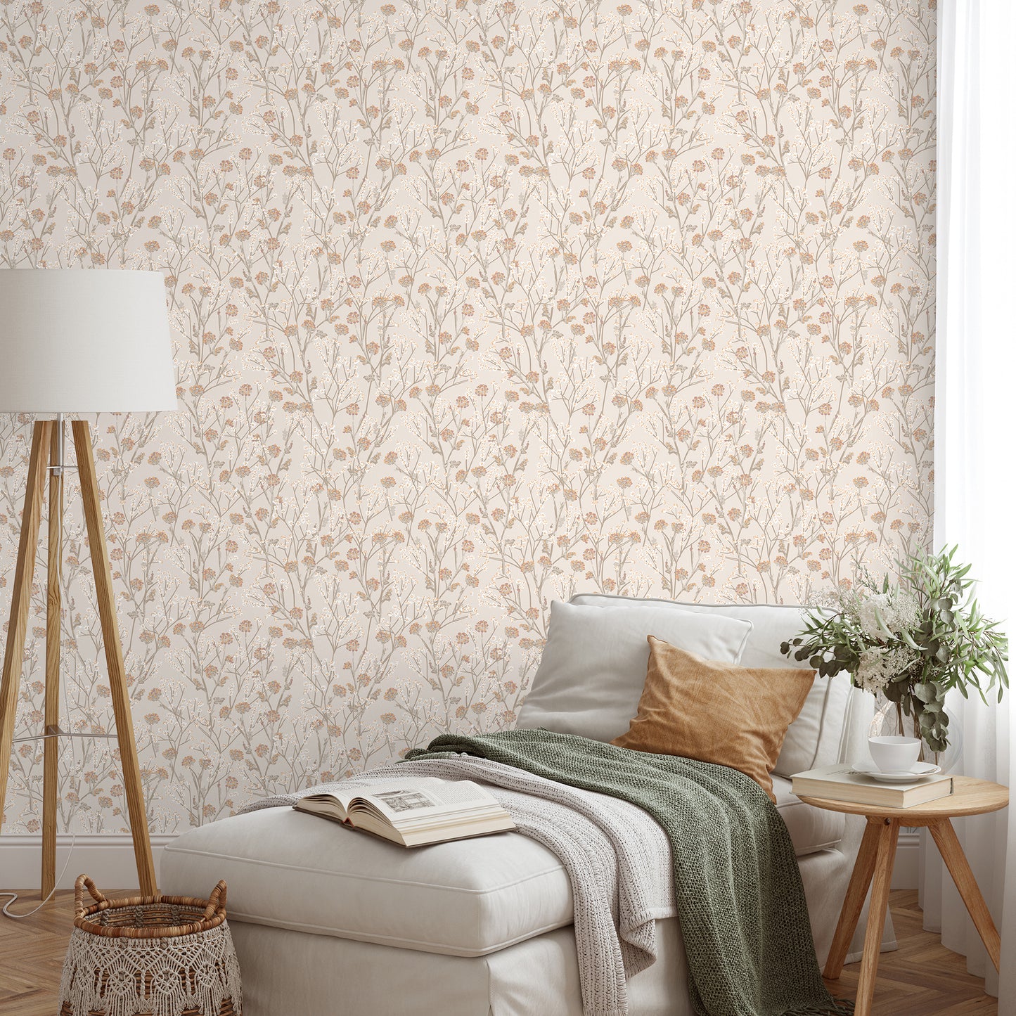 Veer Decor Blossom Branches Grey Beige Wallpaper Floral Traditional, Transitional Beige  Wallpaper - 8195-AG3