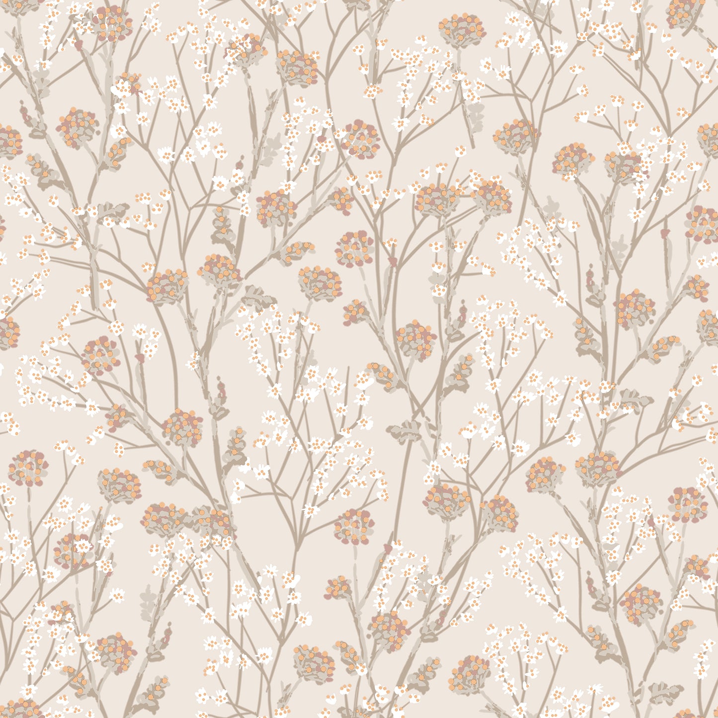 Veer Decor Blossom Branches Grey Beige Wallpaper Floral Traditional, Transitional Beige  Wallpaper - 8195-AG3