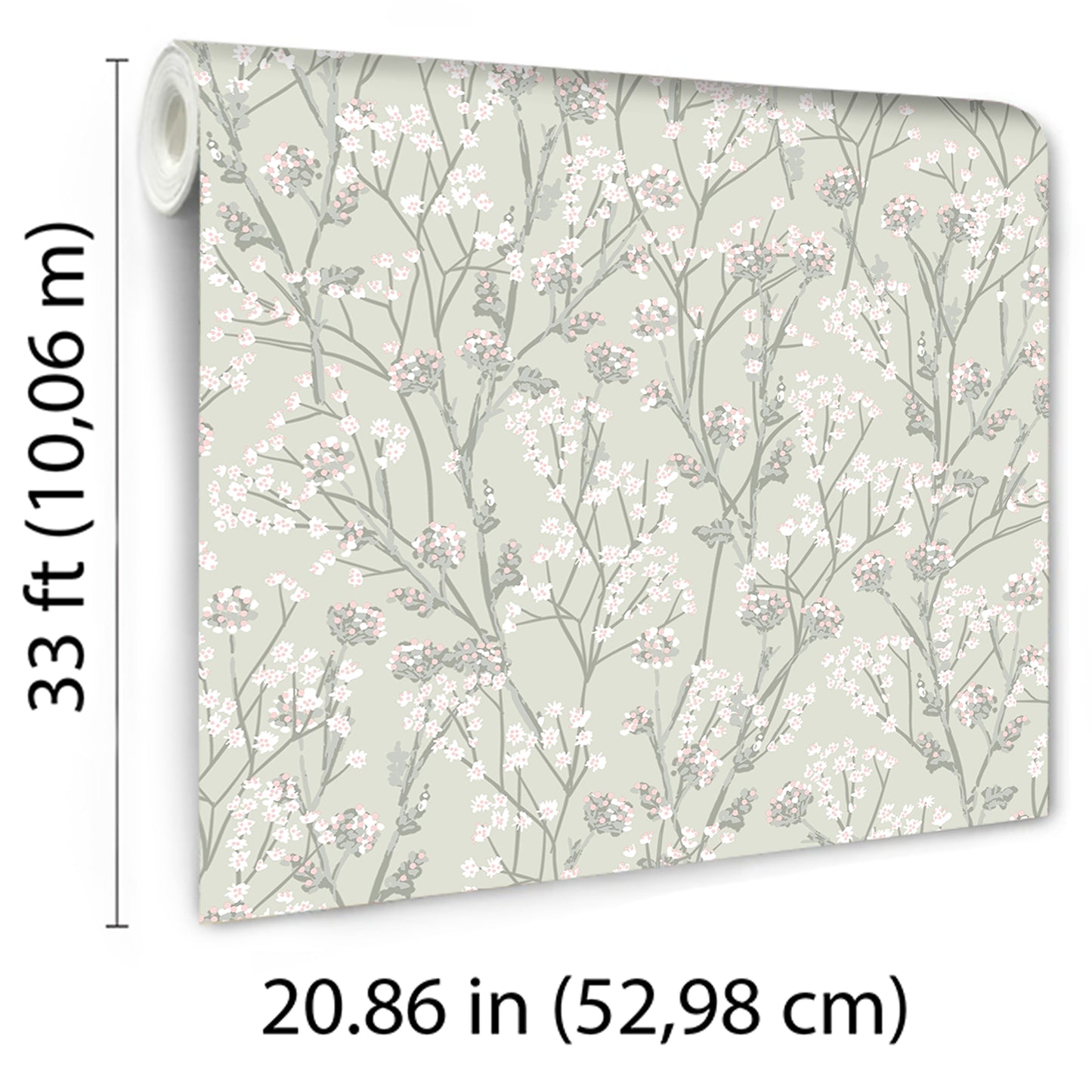 Veer Decor Blossom Branches Grey Green Wallpaper Floral Traditional, Transitional Green  Wallpaper - 8195-AG4