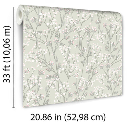 Veer Decor Blossom Branches Grey Green Wallpaper Floral Traditional, Transitional Green  Wallpaper - 8195-AG4