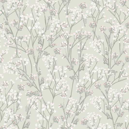 Veer Decor Blossom Branches Grey Green Wallpaper Floral Traditional, Transitional Green  Wallpaper - 8195-AG4