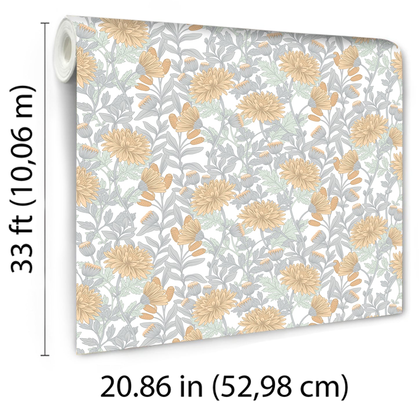 Veer Decor Floral Sonata Yellow and Grey Wallpaper Floral Traditional, Transitional Yellow  Wallpaper - 8195-AH1