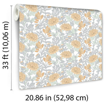 Veer Decor Floral Sonata Yellow and Grey Wallpaper Floral Traditional, Transitional Yellow  Wallpaper - 8195-AH1