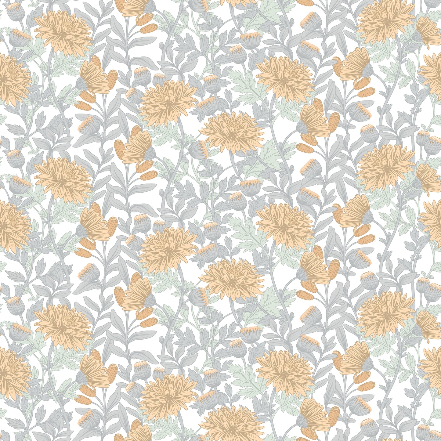Veer Decor Floral Sonata Yellow and Grey Wallpaper Floral Traditional, Transitional Yellow  Wallpaper - 8195-AH1