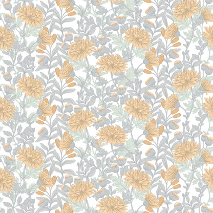 Veer Decor Floral Sonata Yellow and Grey Wallpaper Floral Traditional, Transitional Yellow  Wallpaper - 8195-AH1