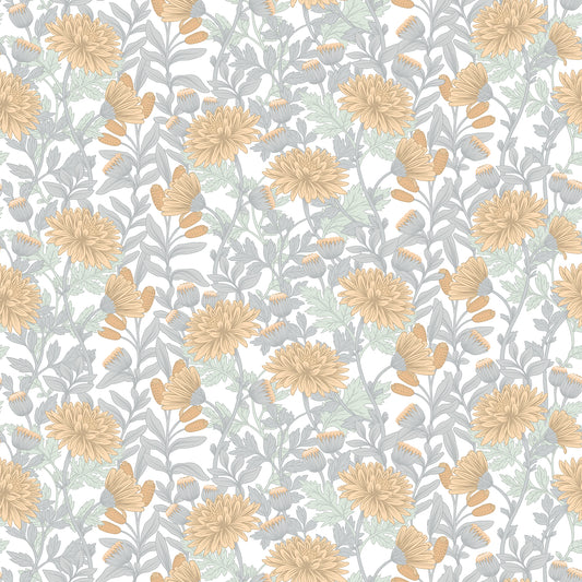 Veer Decor Floral Sonata Yellow and Grey Wallpaper Floral Traditional, Transitional Yellow  Wallpaper - 8195-AH1