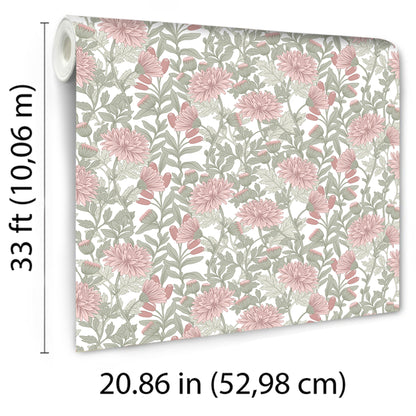 Veer Decor Floral Sonata Pink and Green Wallpaper Floral Traditional, Transitional Pink  Wallpaper - 8195-AH2