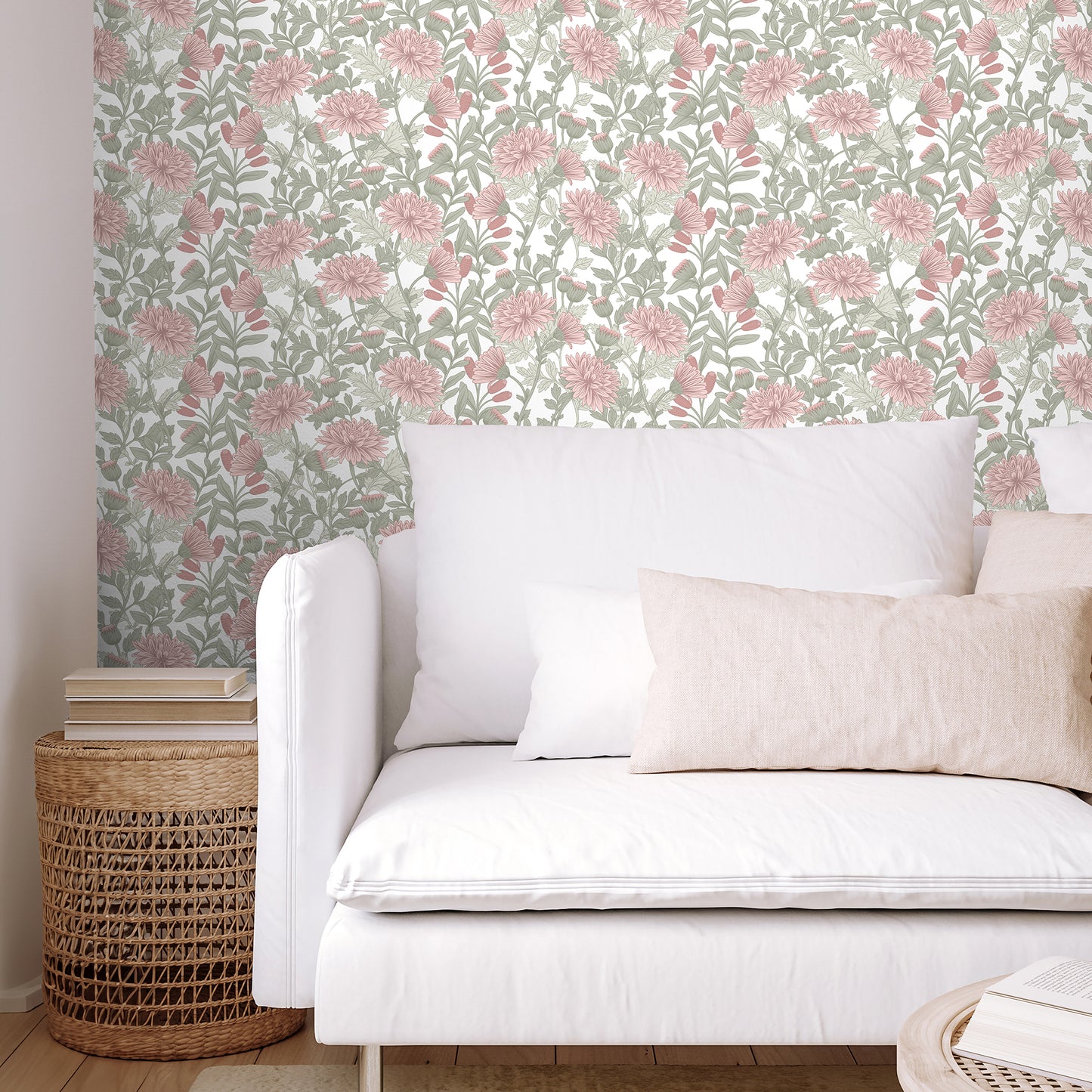 Veer Decor Floral Sonata Pink and Green Wallpaper Floral Traditional, Transitional Pink  Wallpaper - 8195-AH2