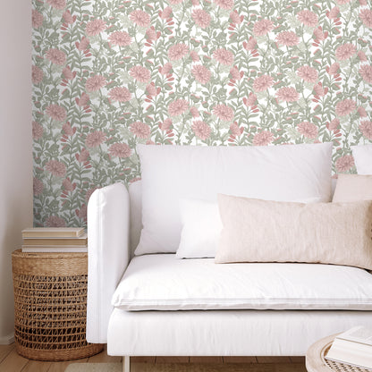 Veer Decor Floral Sonata Pink and Green Wallpaper Floral Traditional, Transitional Pink  Wallpaper - 8195-AH2