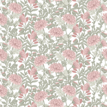 Veer Decor Floral Sonata Pink and Green Wallpaper Floral Traditional, Transitional Pink  Wallpaper - 8195-AH2