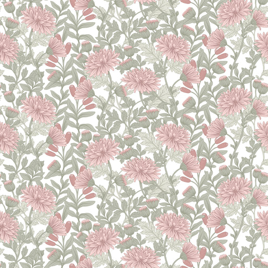 Veer Decor Floral Sonata Pink and Green Wallpaper Floral Traditional, Transitional Pink  Wallpaper - 8195-AH2