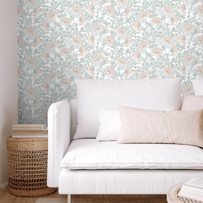 Veer Decor Floral Sonata Beige and Green Wallpaper Floral Traditional, Transitional Beige  Wallpaper - 8195-AH3