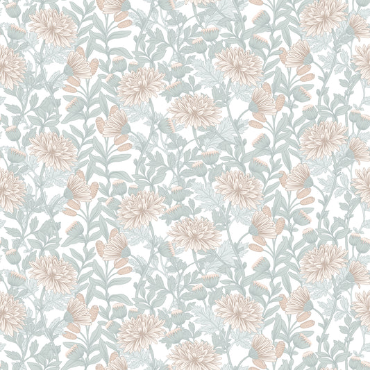 Veer Decor Floral Sonata Beige and Green Wallpaper Floral Traditional, Transitional Beige  Wallpaper - 8195-AH3