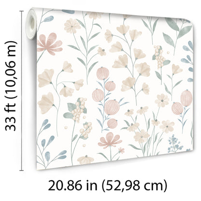 Veer Decor Floral Candy Beige and Green Wallpaper Floral Traditional, Transitional Beige  Wallpaper - 8195-AI3